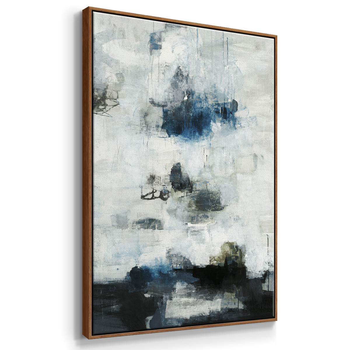 Black & Blue Framed Premium Gallery Wrapped Canvas - Ready to Hang - 27 x 41 - Walnut Floating Frame
