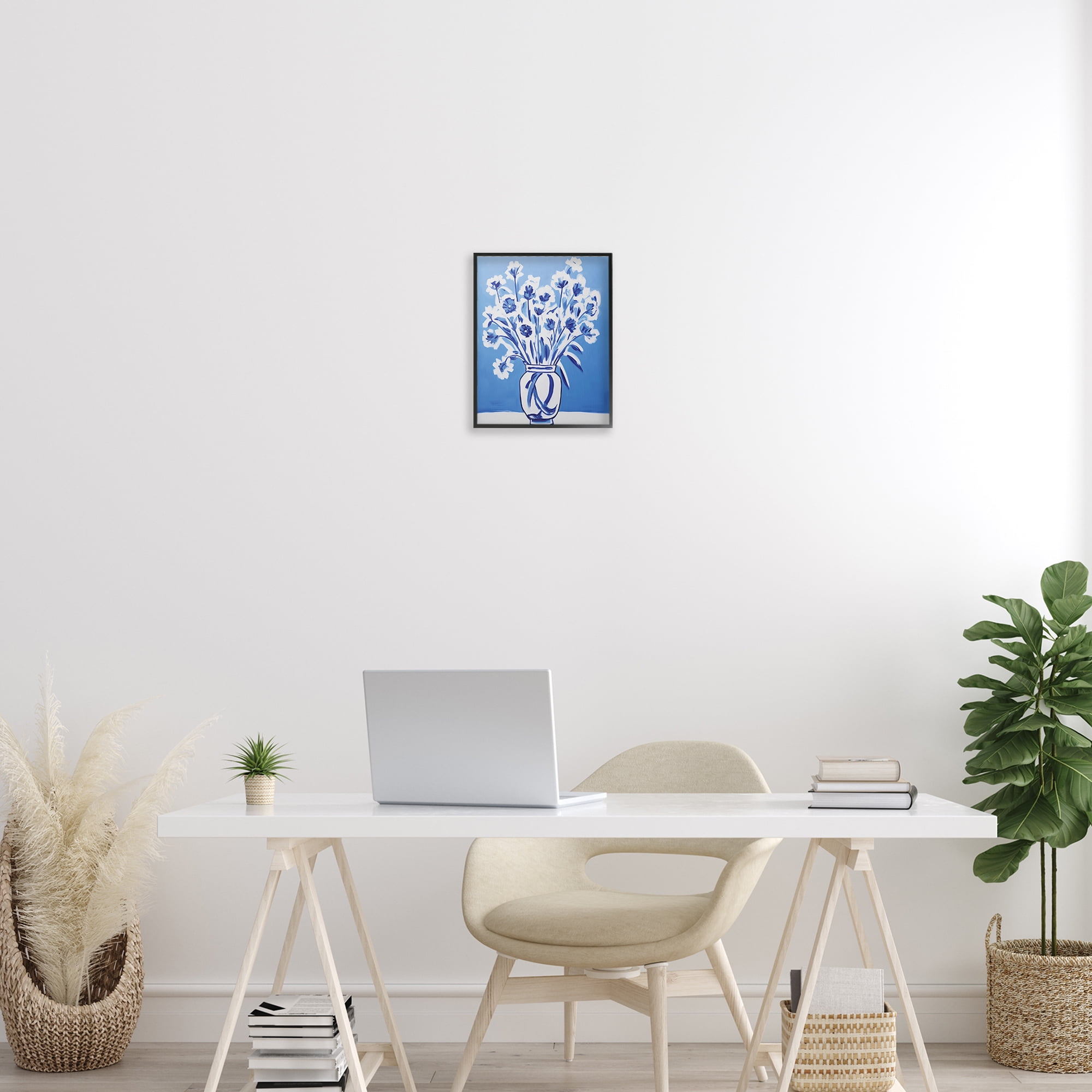 Blue & White Contrast Flowers Black Framed Giclee Art, design by Lettered and Lined
