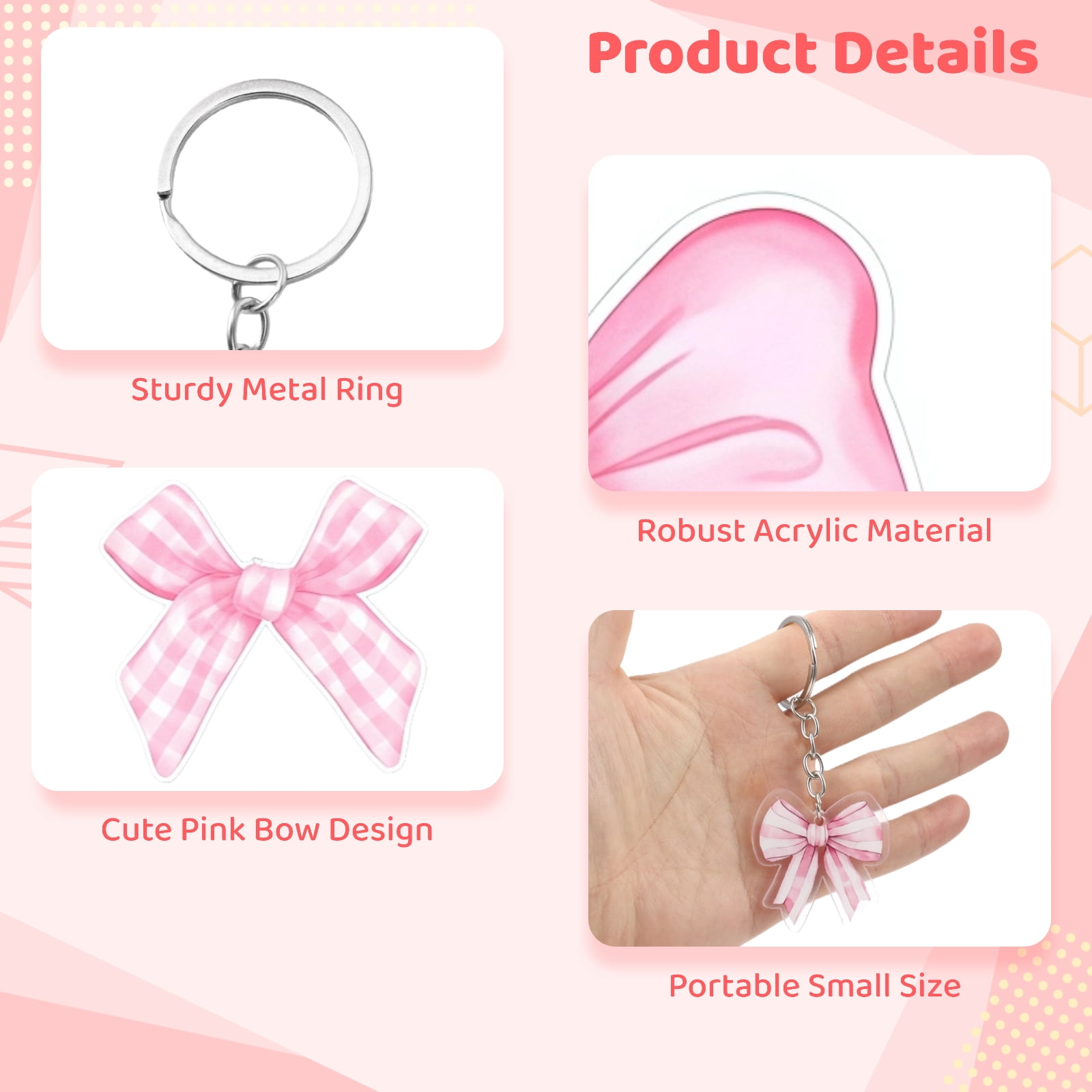 100PCS Pink Bow Party Favors, Acrylic Pink Bow Keychains, 20 Unique Designs, Cute Bag Charm Accessories with Sturdy Metal Rings, Ideal for Present Bag, Candy Boxes, Party Supplies