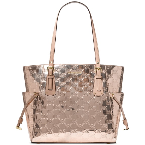 Michael Kors Voyager Logo Embossed Patent Large East West Tote, Rose Gold