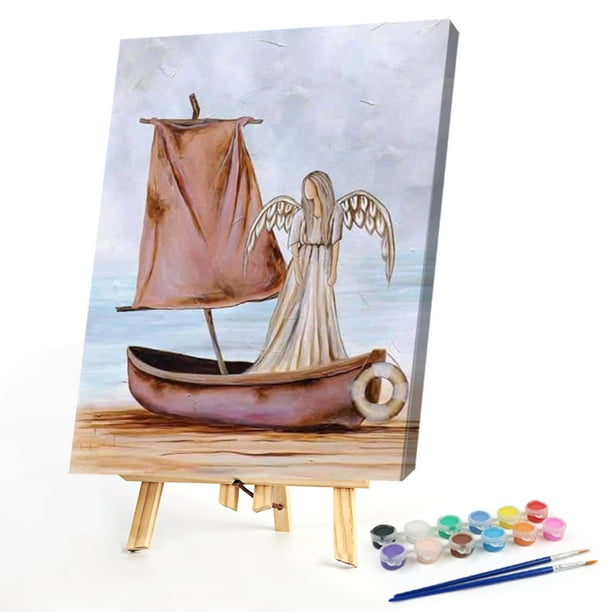 Cuadros Decorativos Ángel y barco 40x50cm pintura al óleo por números pintura DIY (M738) Tmvgtek embutido en tela