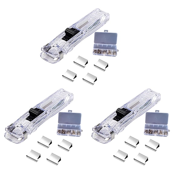 3X Handheld Paper Clip Dispenser, Portable Fast Paper Clipper with 150 Reusable Silver Metal Clips for Desktop Document