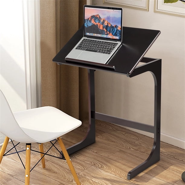Costway Mesita de Bambú con Superficie Inclinable Salva Espacio para Cama Sofá Salón Dormitorio Marrón 60 x 40 x 70 cm