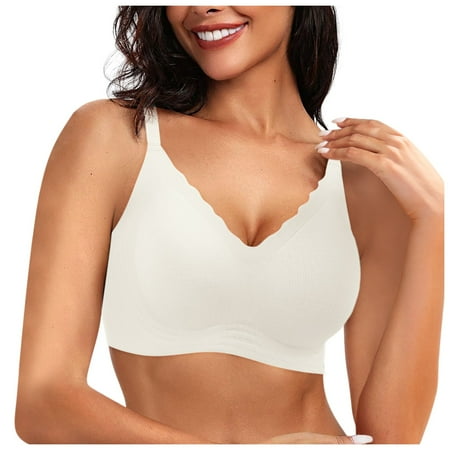 Zshosam Womens Seamless Bras No Underwire Scalloped Push up Bras Soft Wireless Comfort Bralettes Full Coverage Everyday Bra(White XXL)