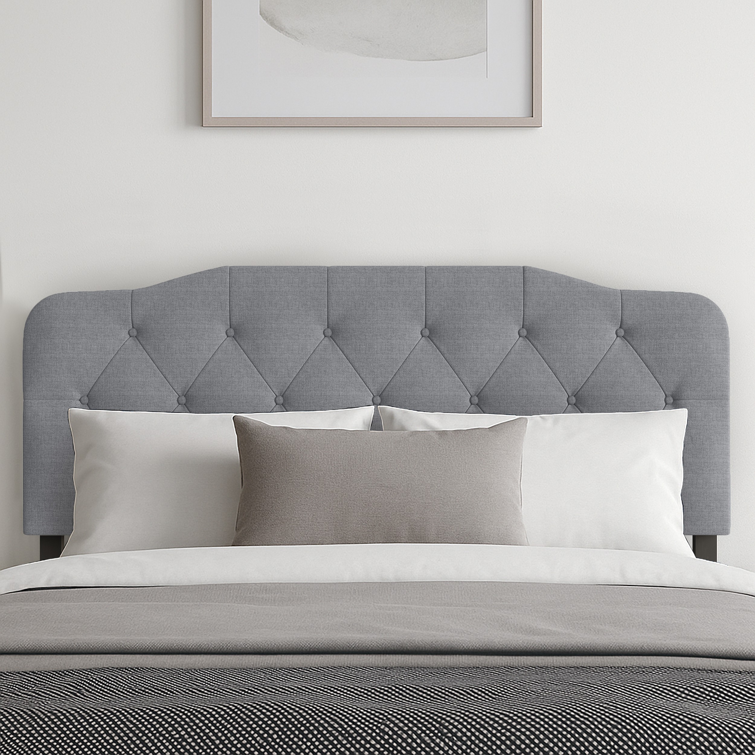 Home Design Angela King Button-Tufted Upholstered Headboard with Adjustable Height and Foam Padding, Grey, Easy assembly