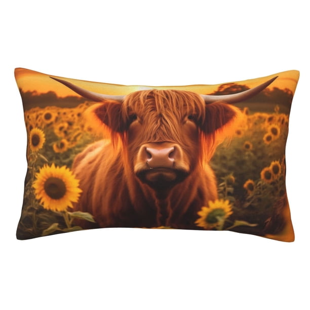 Balery Vintage Sunflower Cow B Funda de Cojín Estampada, Regalos para Mujeres, Regalos de Amor para Ella, Regalos para Novia o Esposa, Funda de Almohada-14"x20"