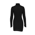thumbnail image 6 of Women's Turtleneck Ribbed Knit Sweater Bodycon Dress Casual Solid Long Sleeve Dresses Simple Slim Fit Short Dress, 6 of 7