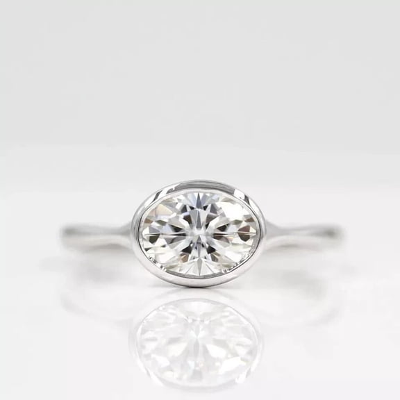 Diiro Classic Oval Cut Moissanite Diamond Ring, Vermeil White Gold Bezel Set Promise Ring, Minimalist Wedding Ring, Everyday Wear Fashion Jewelry Gift