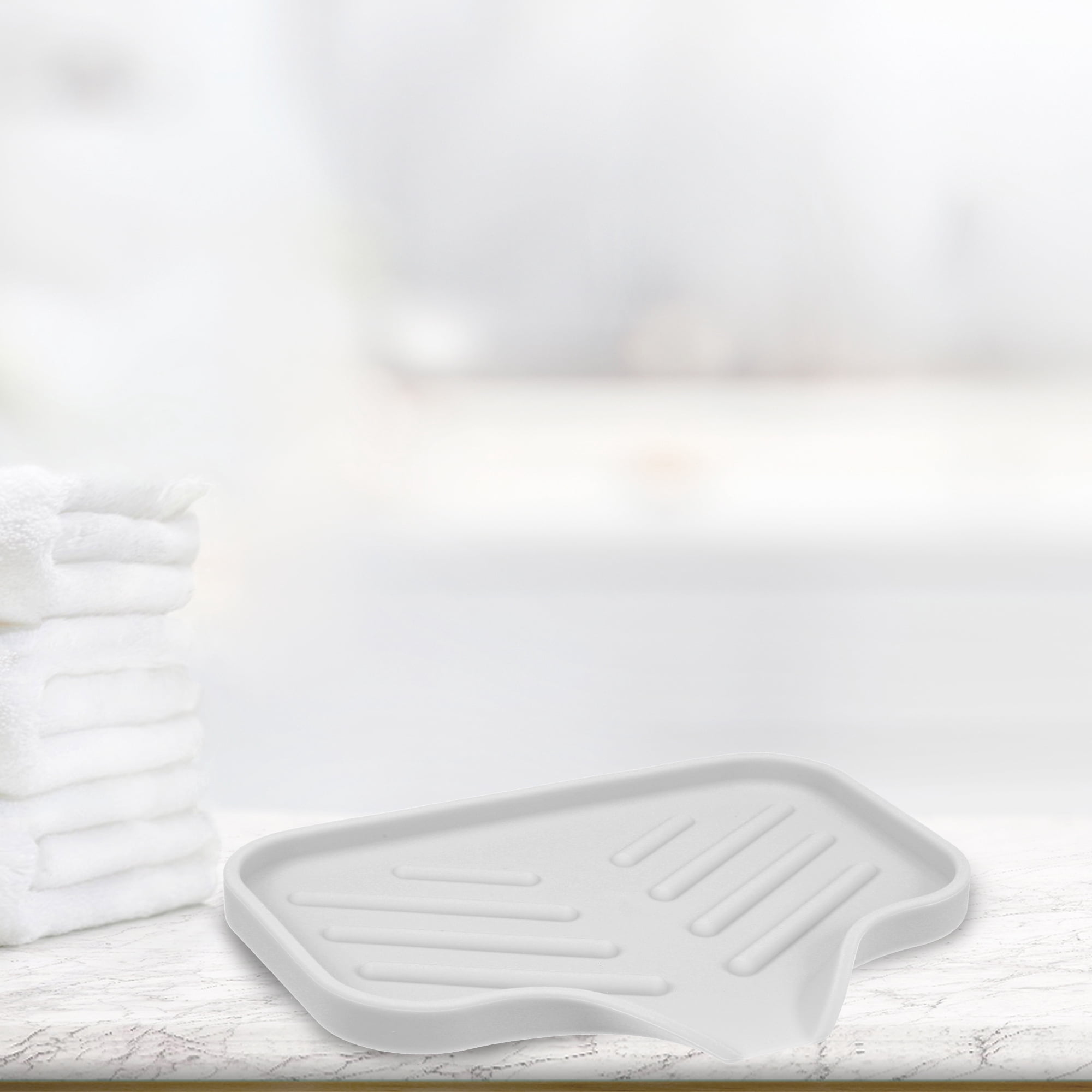 Unique Bargains Soap Dish Keep Soap Dry for Bathroom Silicone Light Gray 13.5x10.5cm