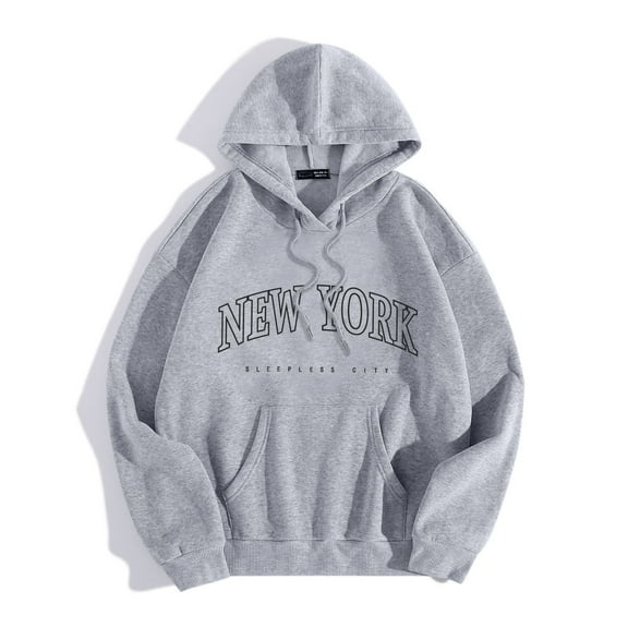 Women's Sweatshirt New York Crewneck Long Sleeve Hooded Pullover Tops (Grey S)