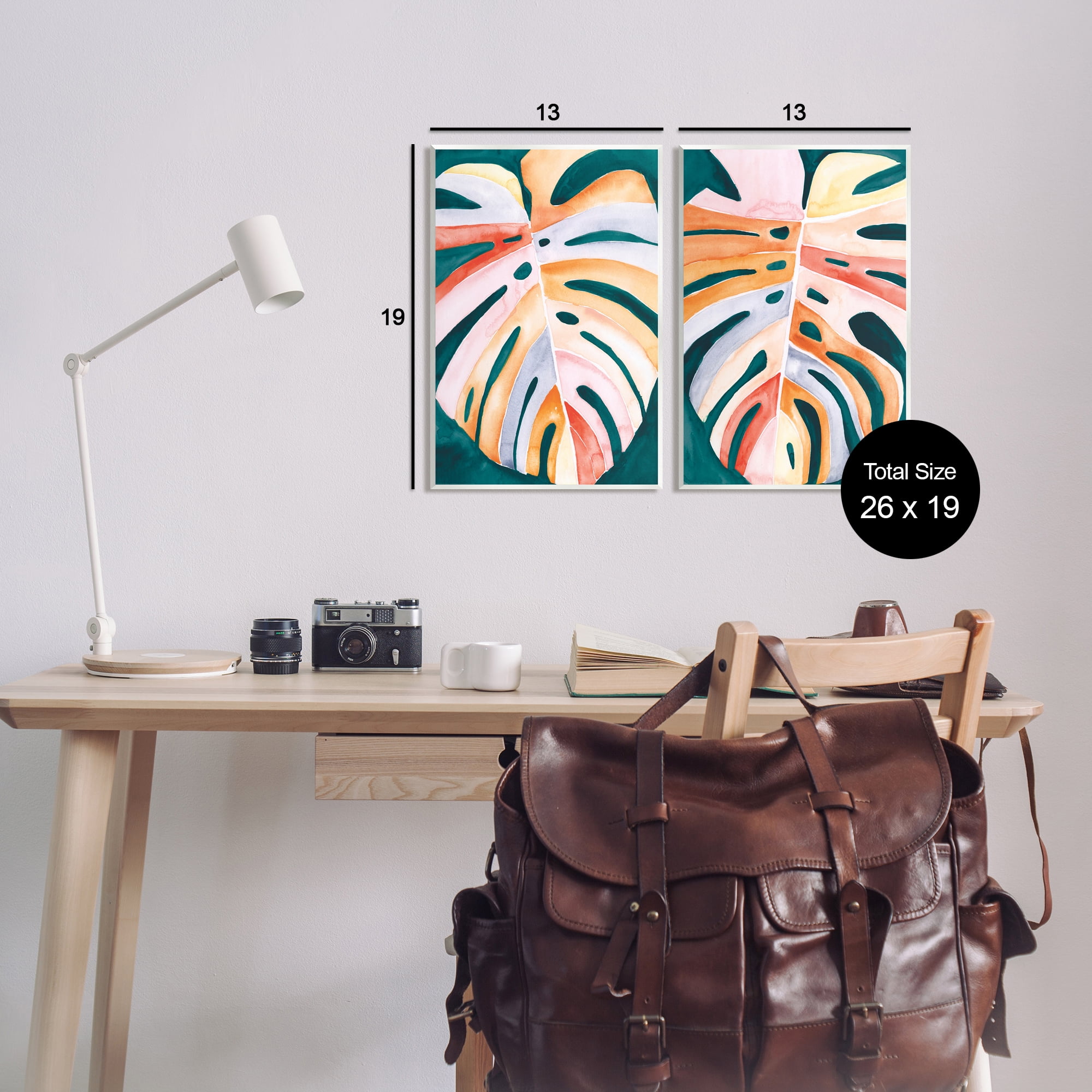 Stupell Industries Tropical Monstera Leaves Botanical & Floral Painting Unframed Art Print Wall Art, 13 x 19, Set of 2