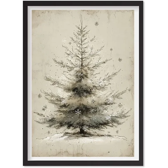Vintage Christmas Tree Art, Winter Christmas Watercolor Muted Evergreen Poster, Matte Canvas Stretched, Posters for Room Bedroom Living Room Bathroom Wall Decor, Posters & Art Prints, Gift.
