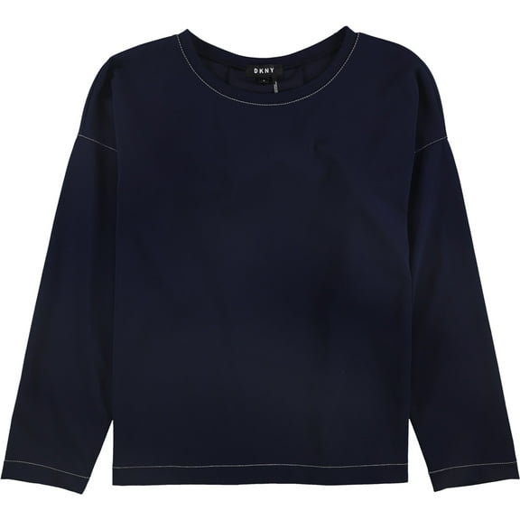 DKNY Womens Boat Neck Pullover Blouse, Blue, Medium