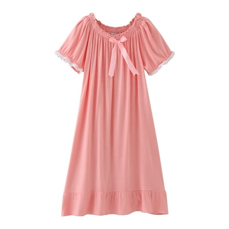 

XIEULQP Baby Girl Clothes Kids Toddler Baby Girls Spring Summer Print Ruffle Short Sleeve Sleepwear Princess Dress Summer Dress Pink