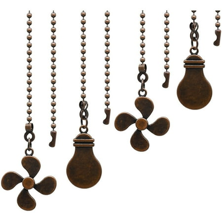 

4Pcs Ceiling Fan Pull Chain Set Bulb and Fan Pattern(Red Bronze)