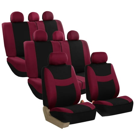 Burgundy 3 Seat - FH Group Light & Breezy Seat Covers for Auto, 3 Row 8 Seaters SUV VAN Auto Seat Covers Set, Burgundy and Black