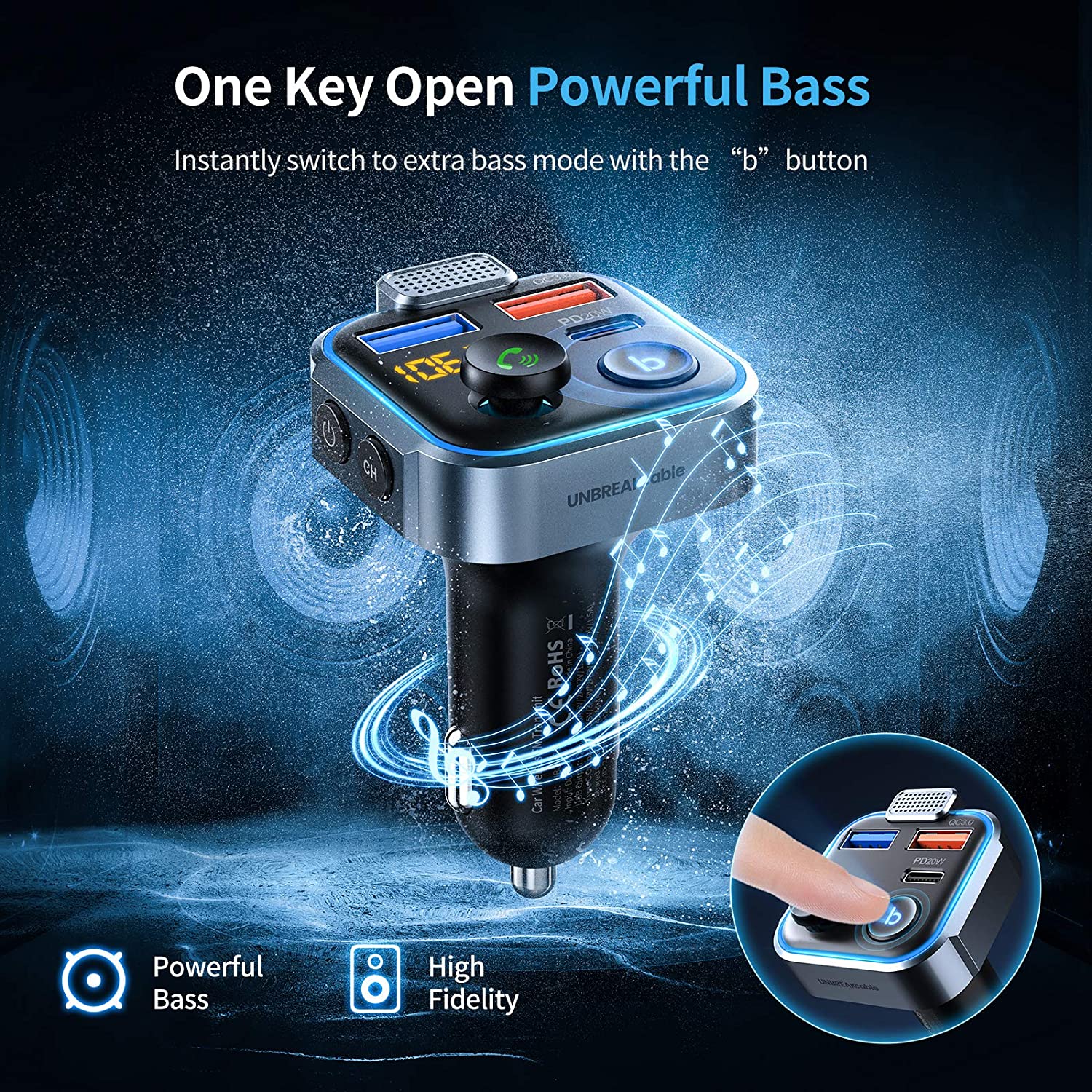 UNBREAKcable Bluetooth FM Transmitter with PD Charger photo 6