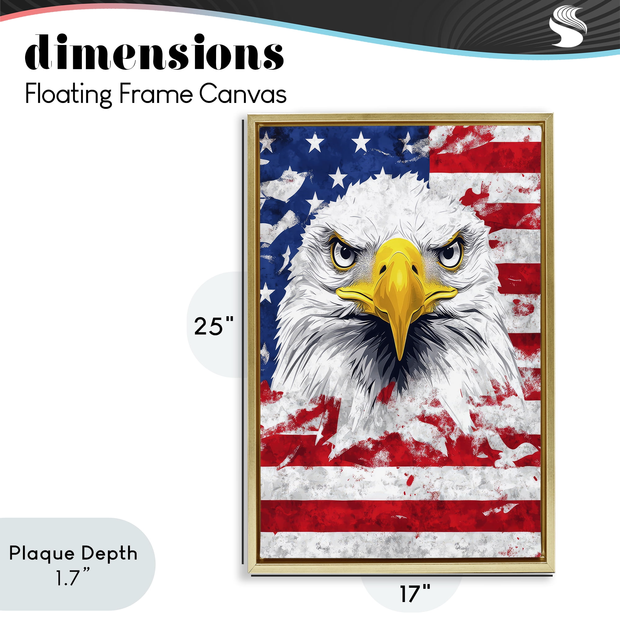 Stupell Industries Patriotic Bald Eagle Flag Gold Framed Floater Canvas Wall Art, design by The Wands Want