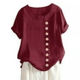 thumbnail image 5 of Blouse en Lin Ample à Manches Courtes Col Rond Femme Blouse en Lin Haut d'Été, Rouge, TTG, 5 of 5