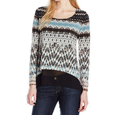 Karen Kane Women's Layered Contrast Hem Top, Print, XS