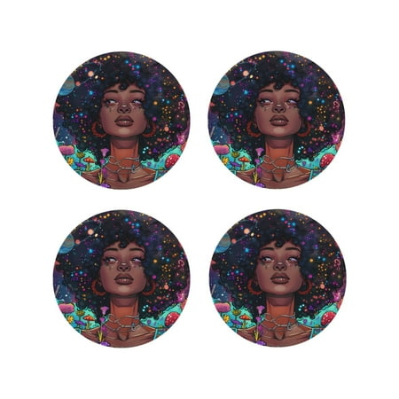 

Tideii Cosmic Garden Woman Portrait for Leather Coasters 4 Pieces Anti-fouling and Anti-scalding Decorative Coasters Suitable for Restaurants Kitchens Coffee Shops-Round Shape