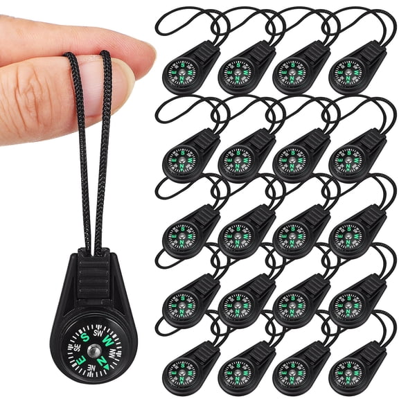 Worgeous 20 Pcs Mini Compasses Bulk Outdoor Compass Travel 11.50X2.50X0.50CM Black