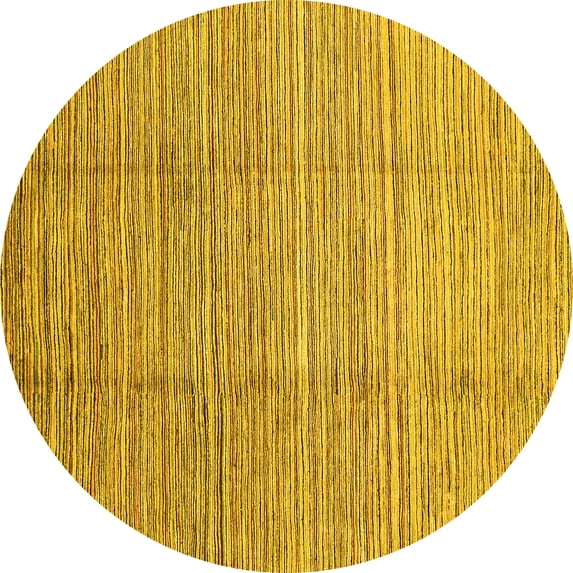 Ahgly Company Machine Washable Indoor Round Abstract Yellow Modern Area Rugs, 4' Round