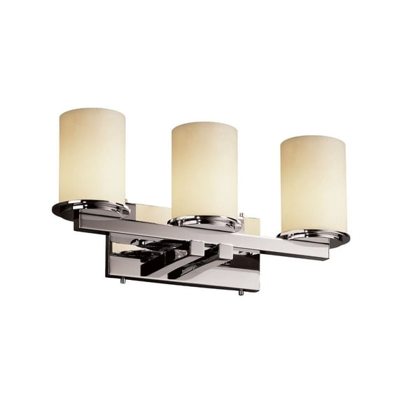 Justice Design CNDL-8773-10-CREM-CROM CandleAria Dakota - 3 Light Straight-Bar Bath Bar with Cream Cylinder Flat Rim Faux Candle Shades Polished Chrome Incandescent Polished Chrome Finish