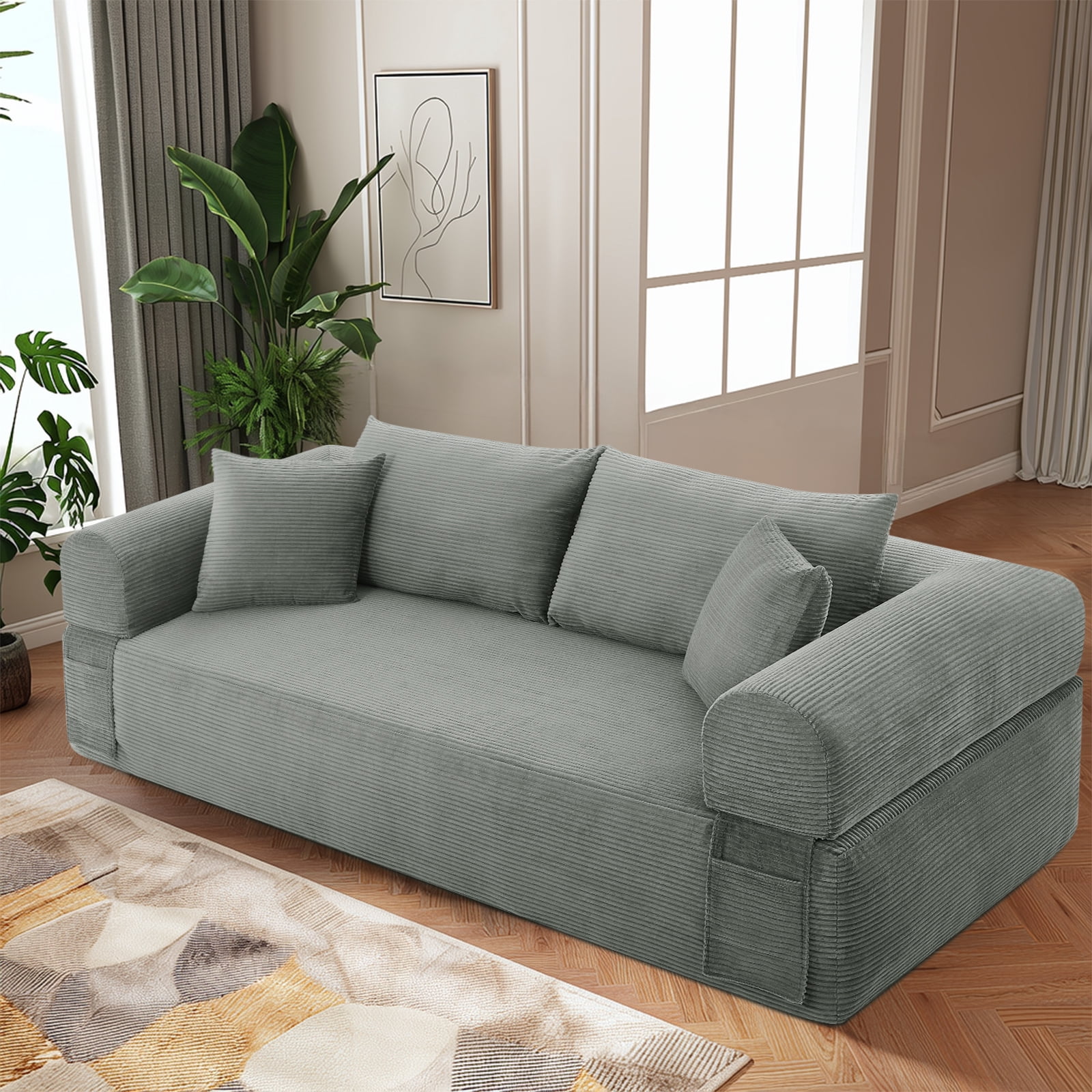 83" Modern Corduroy Loveseat Sofa,2-Seater Cloud Couch with Memory Foam and Spring Seat With Four Pillows,Deep Seat Sofa with Wide Armrests,No Assembly Couch in a Box for Bedroom,Living Room