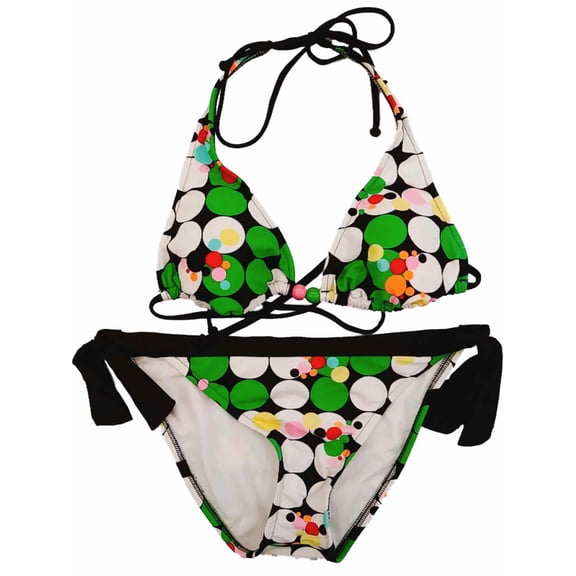Womens Brown Green Orange White Polka Dot 2 Piece Swimming Suit Bikini Set Large