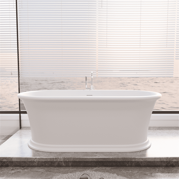 GT 67"L Classic Style Freestanding Solid Surface Bathtubs Resin Stone Soaking Tubs, White