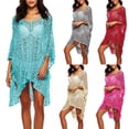 thumbnail image 4 of Women Cover Ups - Crochet Hollow High-Low Short Dolman Sleeves, 4 of 6