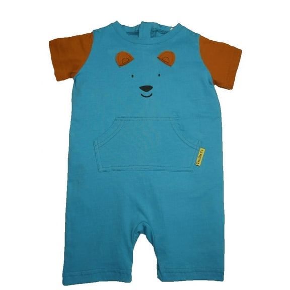 Strip-Proof Toddler Bear Romper with a Back Zipper in Blue/Brown