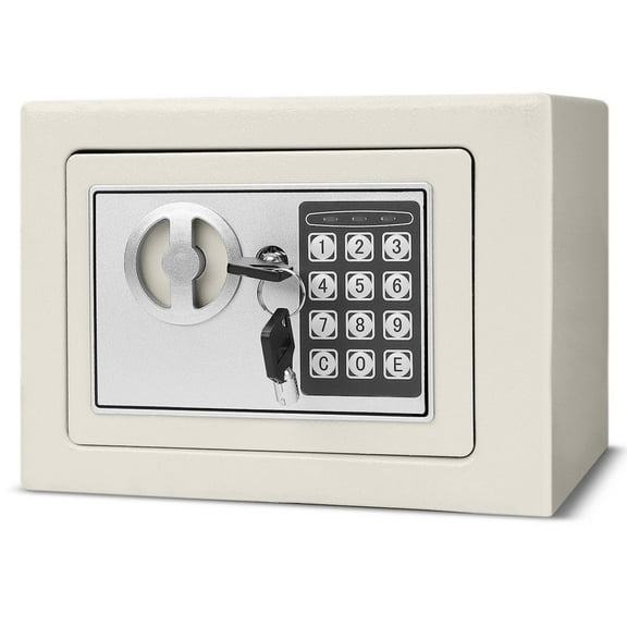 Digital Safe Box 9" Electronic Keypad Lock Security Gun Cash Jewelry Passport Valuable Wall Cabinet For Home Office Hotel with 2 Keys Fit Anywhere (White)