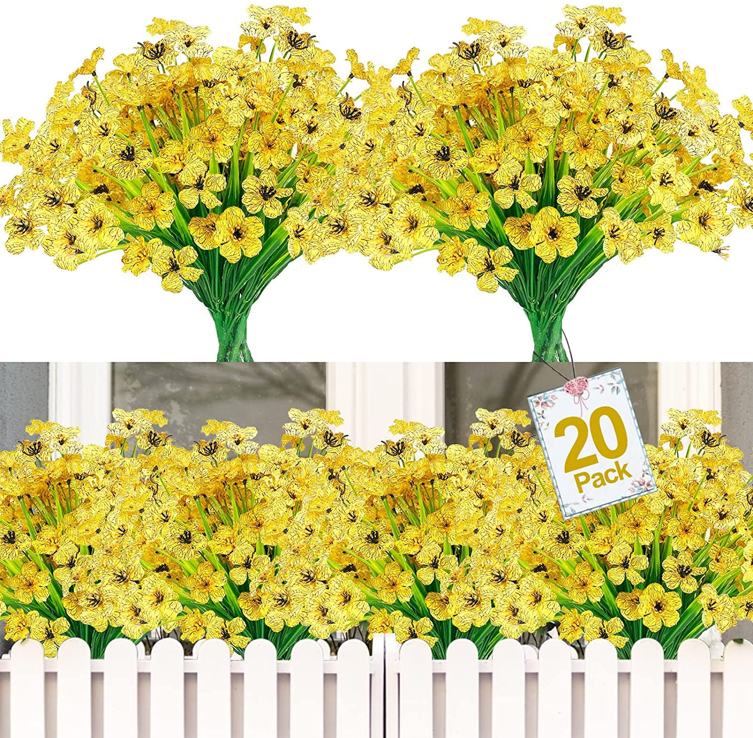Morttic 20 Bundles Silk Flowers Spring Outdoor Artificial Flowers UV