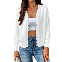 Cogild Long Sleeve Button Front Cardigans for Womens Lightweight Solid Color Tops with Unique Scalloped V-Neckline Fall Cardigans for Womens Casual and Stylish Cardigans