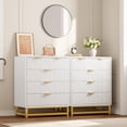 thumbnail image 6 of Luku 5 Drawer Contemporary Dresser for Bedroom, White Chest with Gold Handles and Metal Legs, Wide Storage Drawers for Entryway, Living Room, 6 of 6