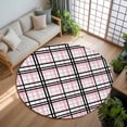 thumbnail image 3 of 8ft Round Rug, Pink Black Plaid Non-Skid Rubber Backing Large Area Rugs - Living Room Bedroom Home Office, Farmhouse Pink Black Checkered Indoor Floor Mat Carpets Washable Rug, 3 of 9