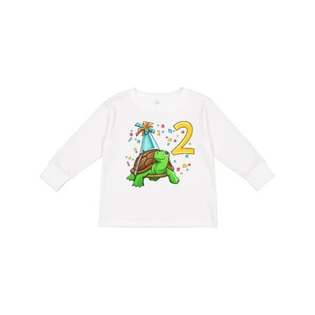 

Inktastic 2nd Birthday Cute Turtle in Party Hat with Confetti Gift Toddler Boy or Toddler Girl Long Sleeve T-Shirt