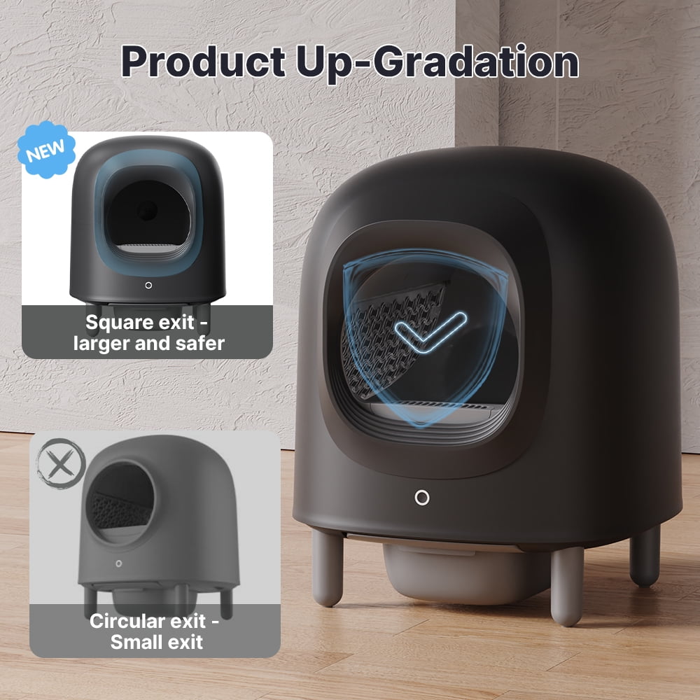 Aoruefar Automatic Cat Litter Box, APP Remote Control Self Cleaning Cat Litter Box, Alerts, Odor Suppression, For Multiple Cats Family with Black Shell