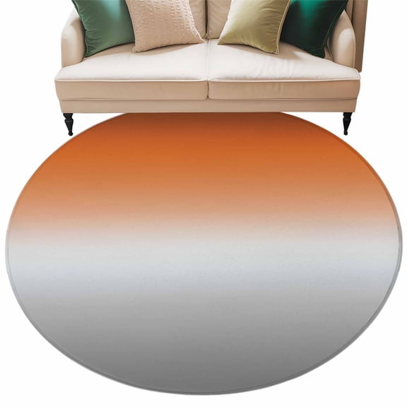 Burnt Orange Gray Ombre Large Area Rugs for Bedroom Living Room, Soft Non Slip Carpet Bedside Rug, Modern Gradient Abstract Art Round Floor Cover Kitchen Accent Rug 5' for Dining Room/Office
