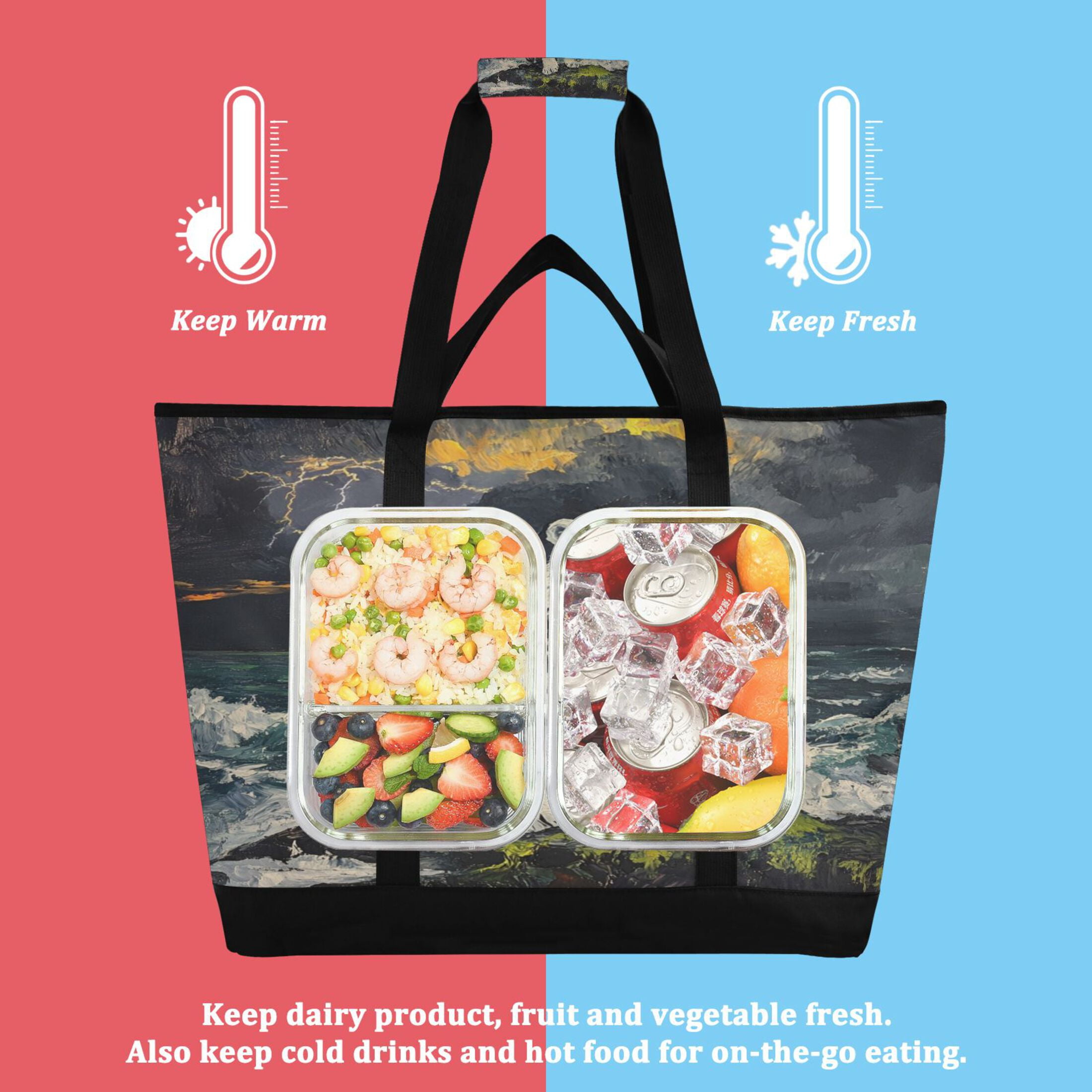 Large Hand-held Ice Pack Picnic Bag Insulation and Refrigeration Suitable for Shopping Picnics and Camping White Tiger