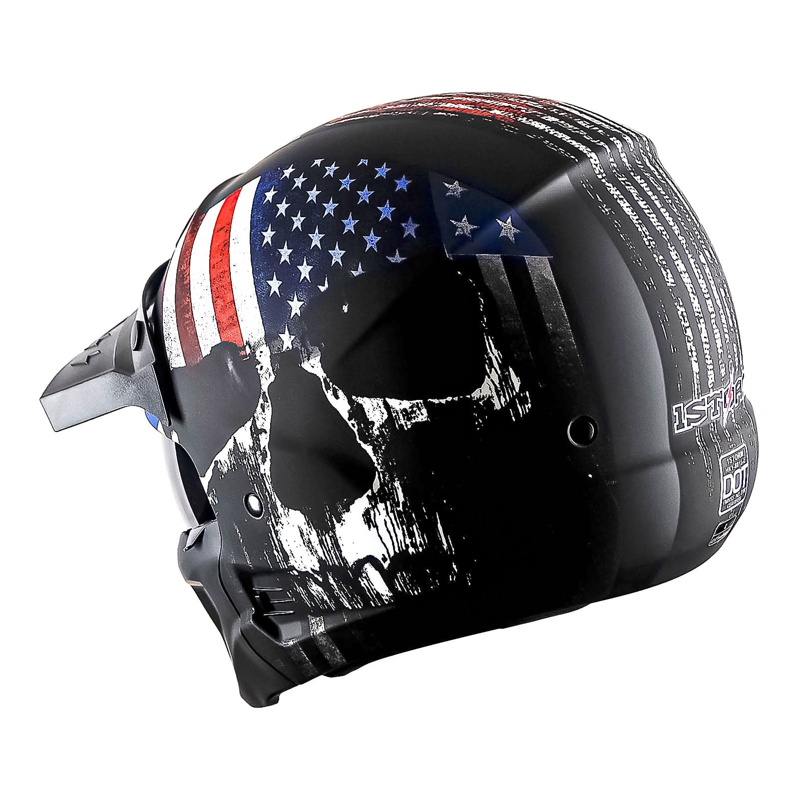 1Storm Motorcycle Full Face Helmet Open Face Helmet with Smoked Shield (Detachable Visor & Face Mask): HKY881S-E Skull Flag