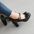 thumbnail image 5 of SACFOF Women's Sequins Glitter Mary Jane Shoes Shine Sparkly Vintage Chunky High Block Heel Women Pumps with Bow and Ankle Strap Rockabilly Cosplay Kawaii Marriage Mary Jane Dress Pumps, 5 of 6