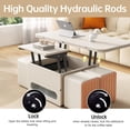 thumbnail image 4 of QEZEOM Lift Top Coffee Table, 47" Center Table with 4 PU Stools, Modern Lift Tabletop Dining Table with Wheels for Living Room Reception, Home Office, 4 of 7