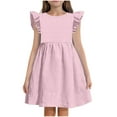 thumbnail image 2 of JUSLIO Girls Flying Sleeve Dress Solid Crew Neck Casual Dresses Size 10, 2 of 8