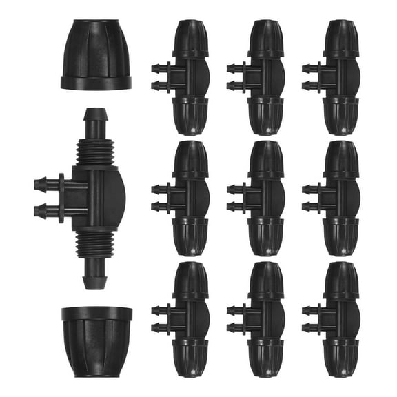 Uxcell 10-Pack Drip Irrigation Barbed Locking Tubing Fittings, 3/8 to 1/4 Inch Tubing Connector 4 Way TEE Coupling Drip Irrigation Parts