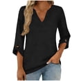thumbnail image 3 of Mujeres 3/4 Manga de Verano Tops V Cuello Botonado Color Sólido Blusa, Camisetas Casuales de las Mujeres Suelto Ajuste Suave Respirable Primavera de Uso Diario, 3 of 8