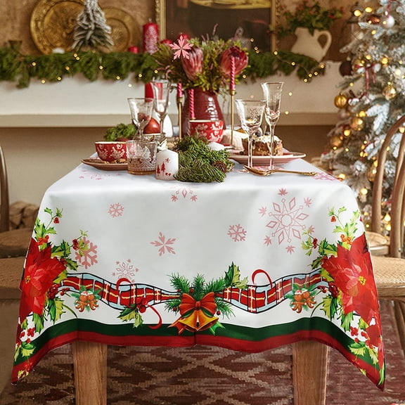 Christmas Snowflake Tablecloth Rectangle Table Cover Christmas Decoration Table Linen Perfect for Festivet Party Kitchen Dinner TableTopper,60" x 120" (10-12 Seats)