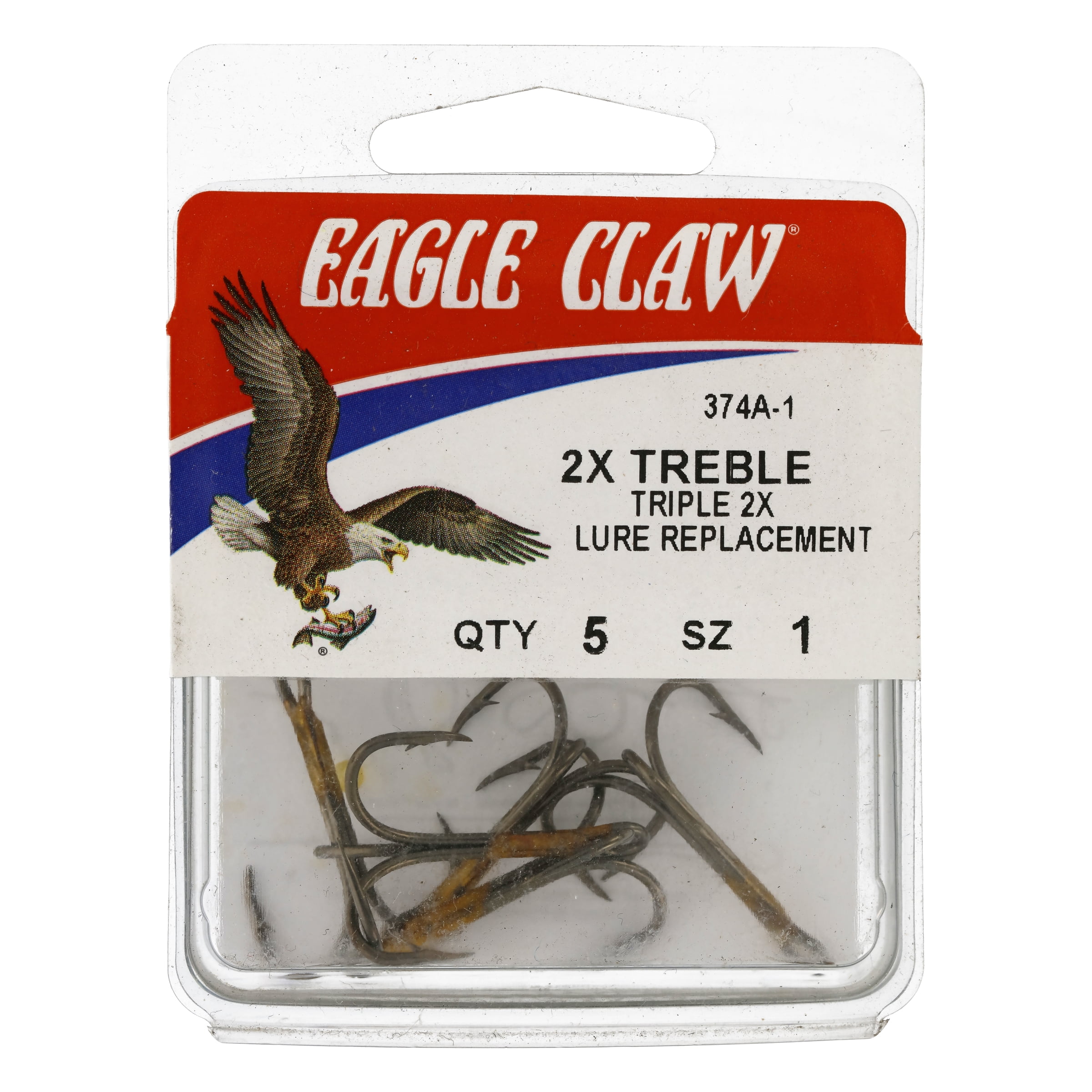 Eagle Claw 374AH-2 2X Treble Regular Shank Curved Point Hook, Bronze, Size 2